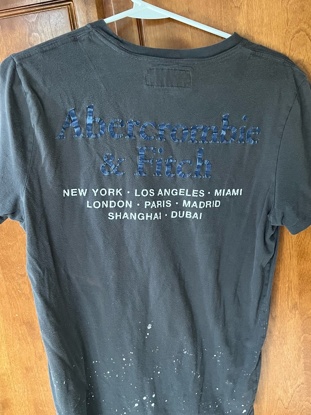 Abercrombie & Fitch Gray Tee with Navy Logo Text